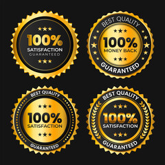 100% satisfaction guaranteed golden and black badge collection, badge collection golden and black vector banner elements