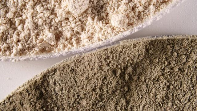 Motion of the Dry Mask made of Clay Powder, Cosmetic Texture with Rotation. Contouring, Make up smears background. Macro Shot. Top view. 4K . High quality 4k footage