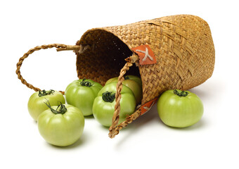 fresh green tomato isolated on white background
