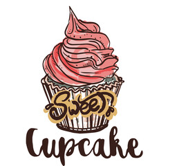 cream, cupcake, bakery, sweet, sketch