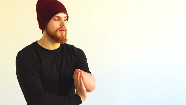 disabled man doing yoga breath at home stay positive and strong