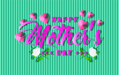 Happy Mother's day greeting card with pink letters on pattern background. holiday background. Vector illustration.