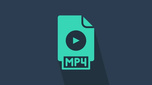 Turquoise MP4 file document. Download mp4 button icon isolated on blue background. MP4 file symbol. 4K Video motion graphic animation