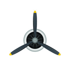 Plane blade propeller isolated on white background. Vintage airplane propeller with radial engine. Turbine icon, fan blade, wind ventilator, equipment generator. Vector illustration © photoplotnikov