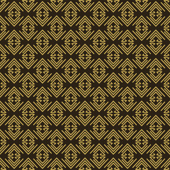 Modern background pattern with geometric gold ornament on black background, wallpaper. Seamless pattern, texture. Vector image