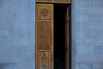 old wooden Church Door opened