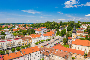 Fototapeta na wymiar Croatia, center of town od Daruvar, panorama from drone