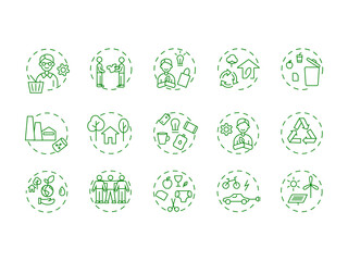 Zero waste idea vector icons set. Save the planet. Environment care. Conceptual linear illustrations. Editable stroke