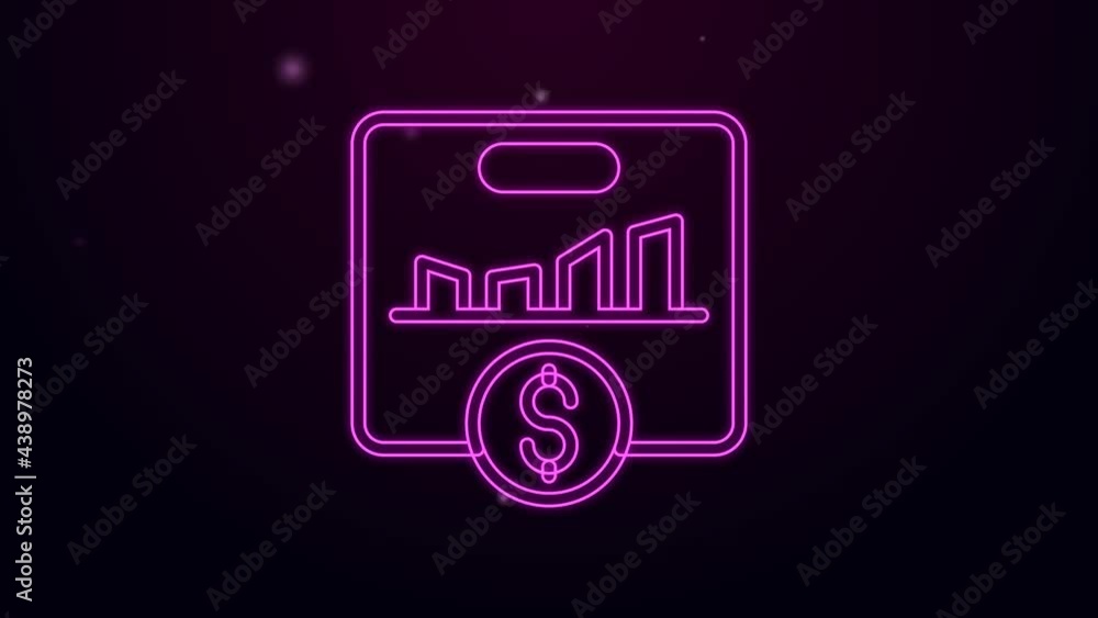Poster glowing neon line kpi - key performance indicator icon isolated on black background. 4k video motion