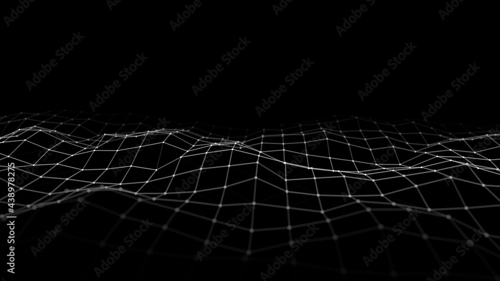 Aufkleber abstract wave with moving dots and lines. flow of particles. cyber technology illustration.