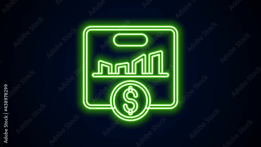 Poster glowing neon line kpi - key performance indicator icon isolated on black background. 4k video motion