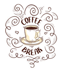 Coffee break - cup of coffee trendy advertising design