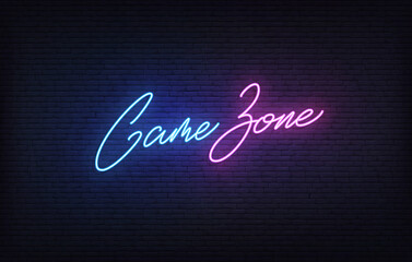 Game Zone neon sign. Glowing Game Zone lettering
