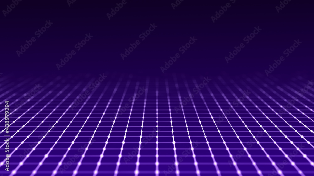 Poster abstract perspective grid. digital background in retro style. landscape on blue background. 3d rende