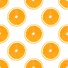 Seamless pattern made from orange fruit slice isolated on white background.
