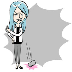 A woman who slams her smartphone on the ground with anger