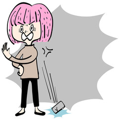 A woman who slams her smartphone on the ground with anger