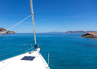 Fototapeta na wymiar Aegean sea sailing, summer holidays in Cyclades islands, Greece