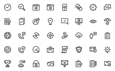 set of check mark line icon, approve, warranty, quality