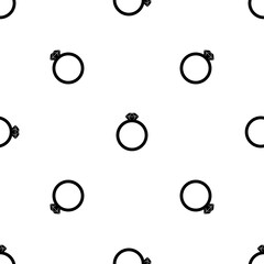 Seamless pattern of repeated black diamond ring symbols. Elements are evenly spaced and some are rotated. Vector illustration on white background