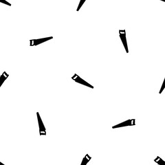 Seamless pattern of repeated black hand saw symbols. Elements are evenly spaced and some are rotated. Vector illustration on white background
