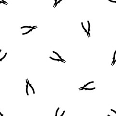 Seamless pattern of repeated black pliers symbols. Elements are evenly spaced and some are rotated. Vector illustration on white background