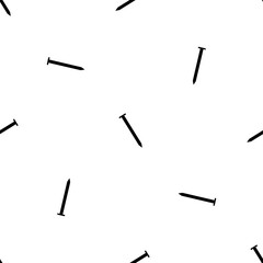 Seamless pattern of repeated black metal nail symbols. Elements are evenly spaced and some are rotated. Vector illustration on white background