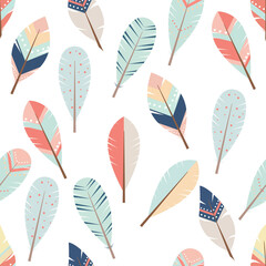 feathers tribal mint vector seamless pattern