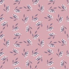 Scrapbook seamless pattern with random little rowan berries shapes. Lilac background. Simple style.