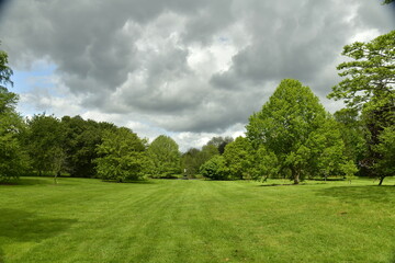 Ciel menaçant au dessus de la végétation luxuriante de l'arboretum de Wespelaar en Brabant Flamand 