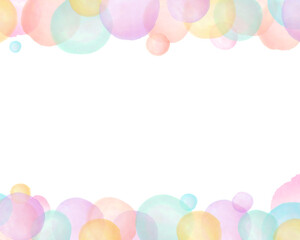 ポップで夢のある優しい虹色シャボン玉の白バック手描き風フレーム