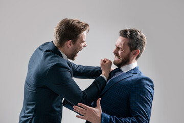 disrespect and contradiction. business partners blame each other. arguing businesspeople.