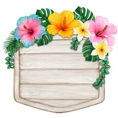 wooden board with flowers