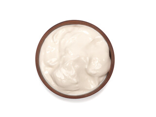 Some sour cream in a plate, white background