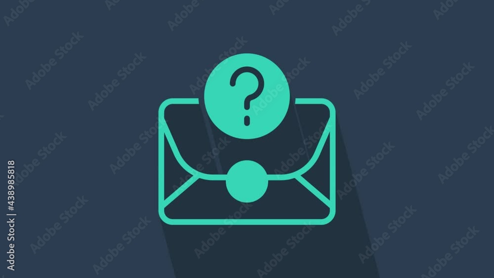 Poster turquoise envelope with question mark icon isolated on blue background. letter with question mark sy