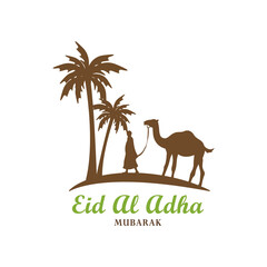 camel with people islamic element design, palm tree, minimal logo, eid al adha ornamental, religion vector graphic