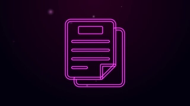 Glowing neon line Document icon isolated on black background. File icon. Checklist icon. Business concept. 4K Video motion graphic animation