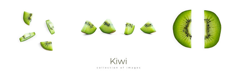 Kiwi slice on a white background. Macro photo. - obrazy, fototapety, plakaty