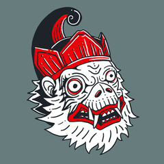 Hanuman of Indian Epic Ramayana, Monkey king head, vector, icon, illustration, with grey background