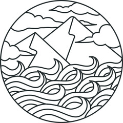 Mountain sea landscape outline logo vector illustration, icon