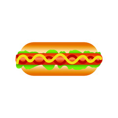 Vector Hot Dog icon isolated on white background, hotdog with lettuce and sauces.
