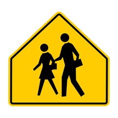 Traffic sign SCHOOL CROSSWALK on white background, illustration