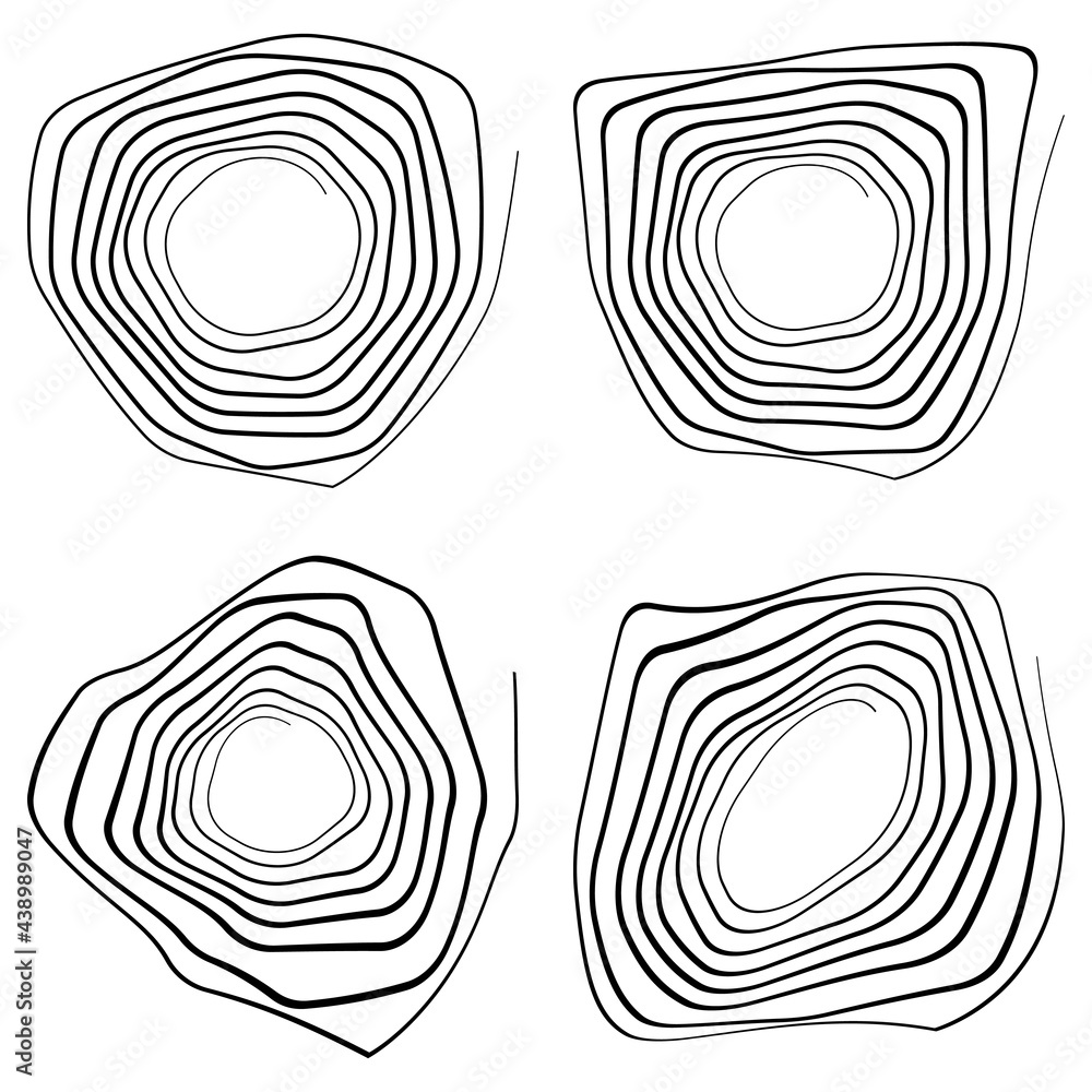Poster four spirals set. twisted coil shapes in vector.