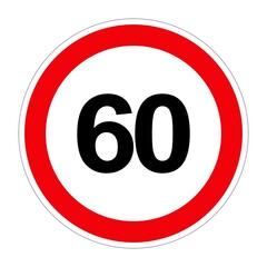 Obraz premium Road sign MAXIMUM SPEED 60 on white background, illustration