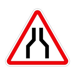 Traffic sign ROAD NARROWS ON BOTH SIDES on white background, illustration