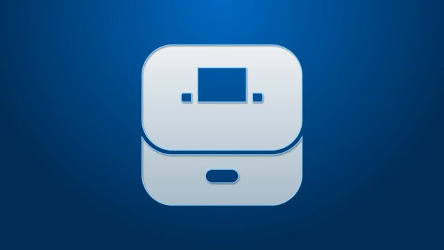 White line Vote box or ballot box with envelope icon isolated on blue background. 4K Video motion graphic animation