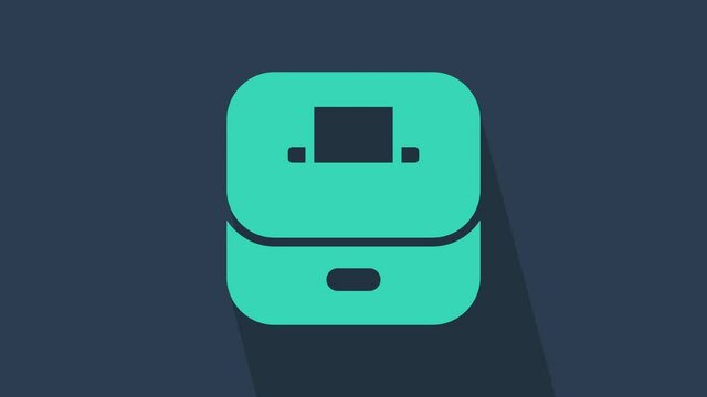 Turquoise Vote box or ballot box with envelope icon isolated on blue background. 4K Video motion graphic animation