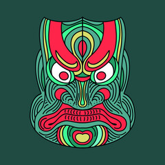 Japanese mythology culture mask with blue and red dominant vector illustrator icon