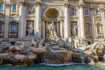 View of Rome Trevi Fountain (Fontana di Trevi) in Rome, Italy. Trevi is most famous fountain of...