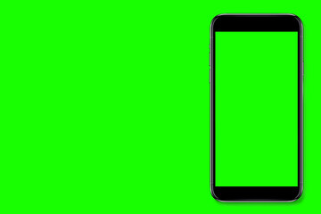 Smartphone frameless mockup. Studio shot of green screen smartphone with blank screen for Infographic Global Business web site design app, Content for technology - Clipping Path.